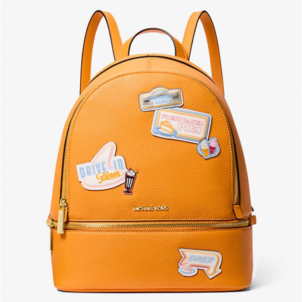 New Michael Kors Rhea Medium Embellished Backpack Pop Orange